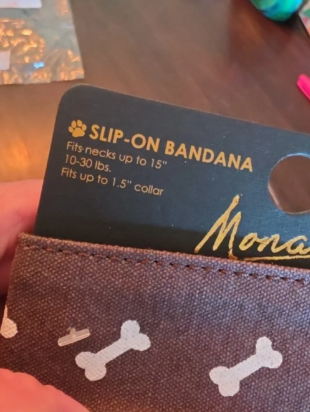 Mona B Slip-On Dog Bandana in Brown and Tan with Bone Print Treat